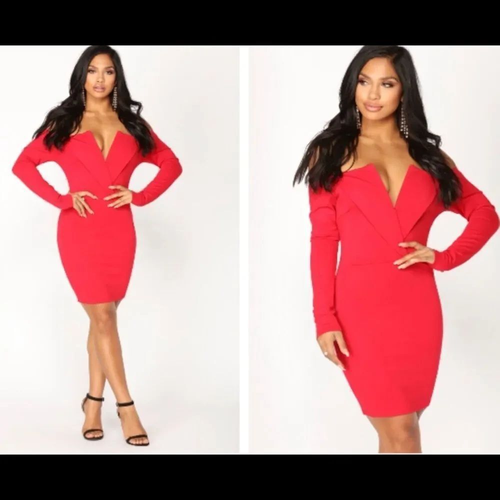 Fashion Nova Off the Shoulder Red Dress sz .XS NWT